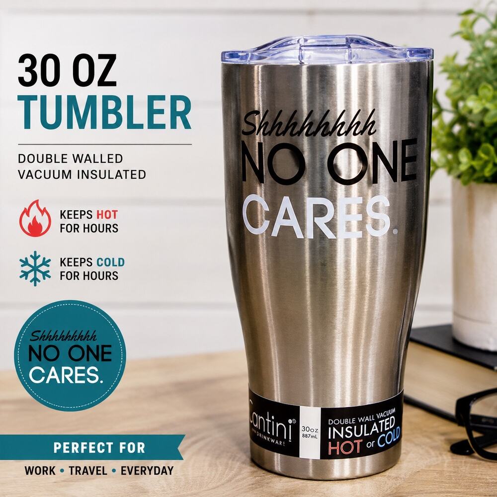 Cantini 30 Oz Insulated Tumbler Vacuum Double Wall Hot Cold Shhh No One Cares